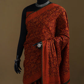 Red - Gamthi Hand Block Print Pure Mul Cotton Saree with Blouse Piece 15