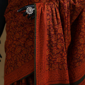 Red - Gamthi Hand Block Print Pure Mul Cotton Saree with Blouse Piece 15