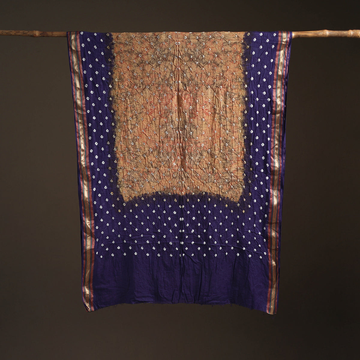 Brown - Kutch Rai Bandhani Pure Mul Cotton Saree with Blouse Piece 40