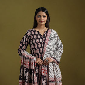 Natural Dyed Hand Block Bagh Print Cotton Suit Set with Dupatta for Women 12