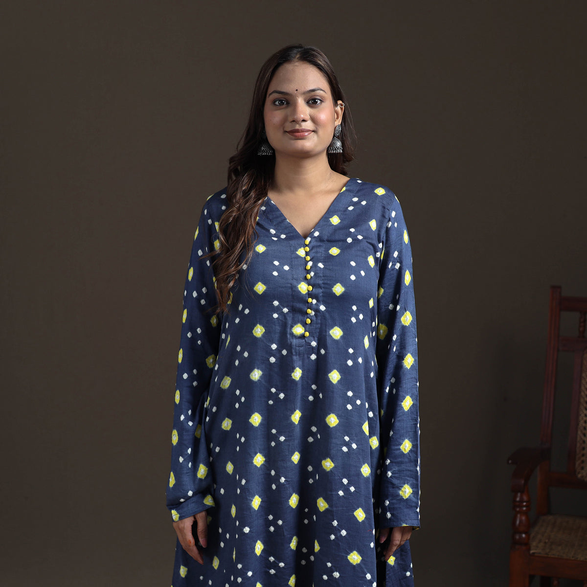 Bandhani Tie-Dye Cotton A-Line Long Kurta for Women 05