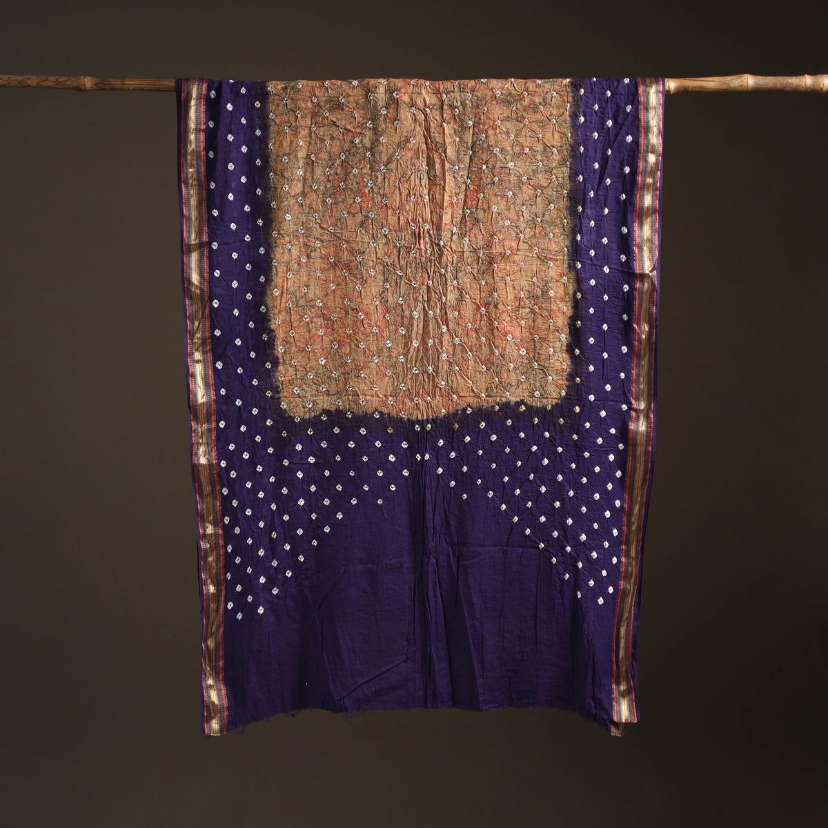 Brown - Kutch Rai Bandhani Pure Mul Cotton Saree with Blouse Piece 39