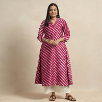 Pink - Leheriya Tie-Dye Chanderi Silk A-Line Kurta