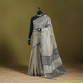 Grey - handloom silk cotton maheshwari saree with zari