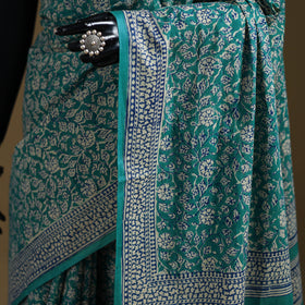 Green - Gamthi Hand Block Print Pure Mul Cotton Saree with Blouse Piece 16
