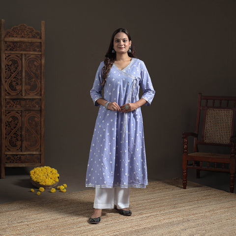 Gota Work Bandhani Tie-Dye Cotton A-Line Long Kurta for Women 15