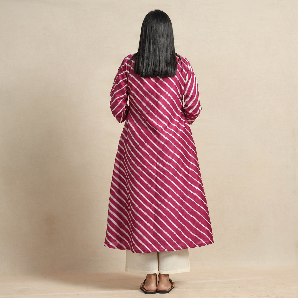 Pink - Leheriya Tie-Dye Chanderi Silk A-Line Kurta