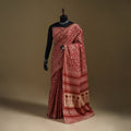 Red - Gamthi Hand Block Print Pure Mul Cotton Saree with Blouse Piece 17
