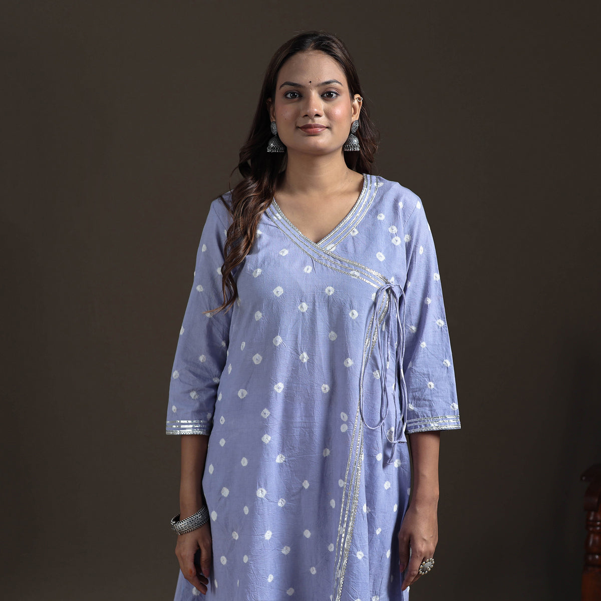 Gota Work Bandhani Tie-Dye Cotton A-Line Long Kurta for Women 15