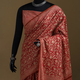 Red - Gamthi Hand Block Print Pure Mul Cotton Saree with Blouse Piece 17