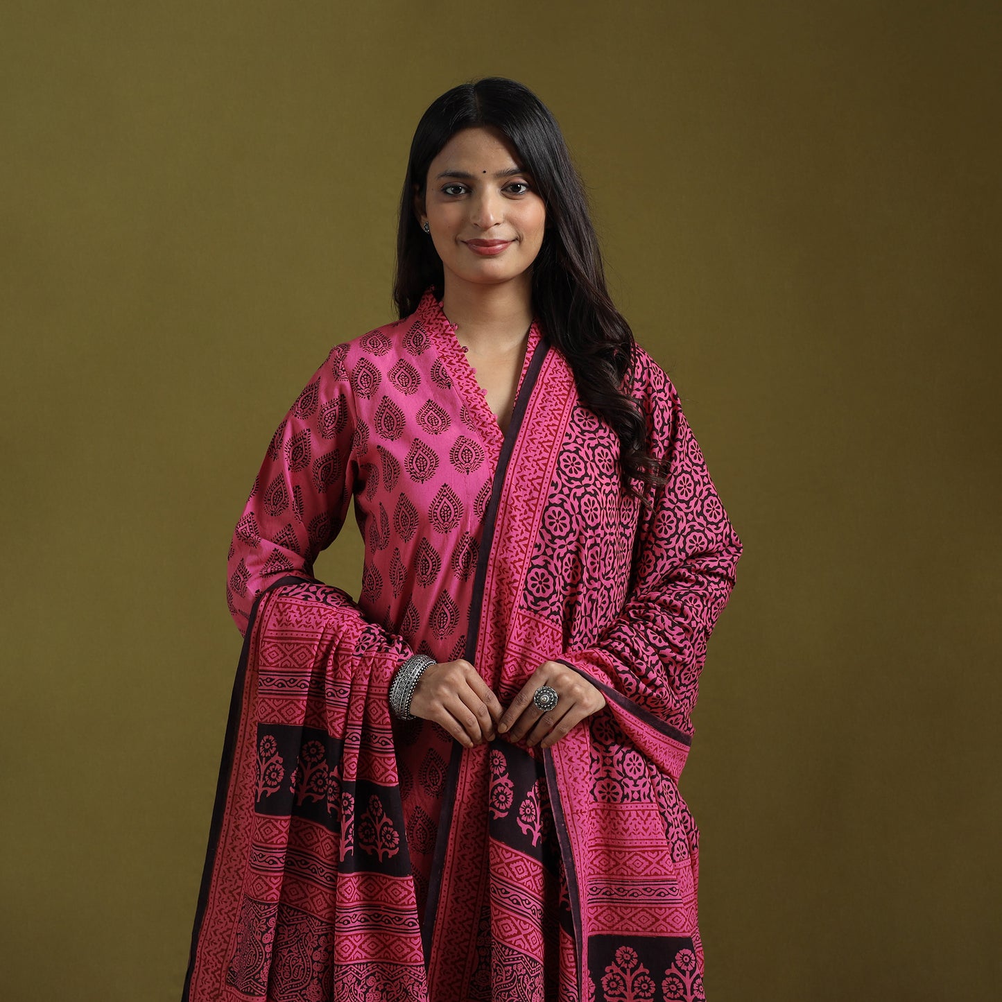 Natural Dyed Hand Block Bagh Print Cotton Suit Set with Dupatta for Women 10