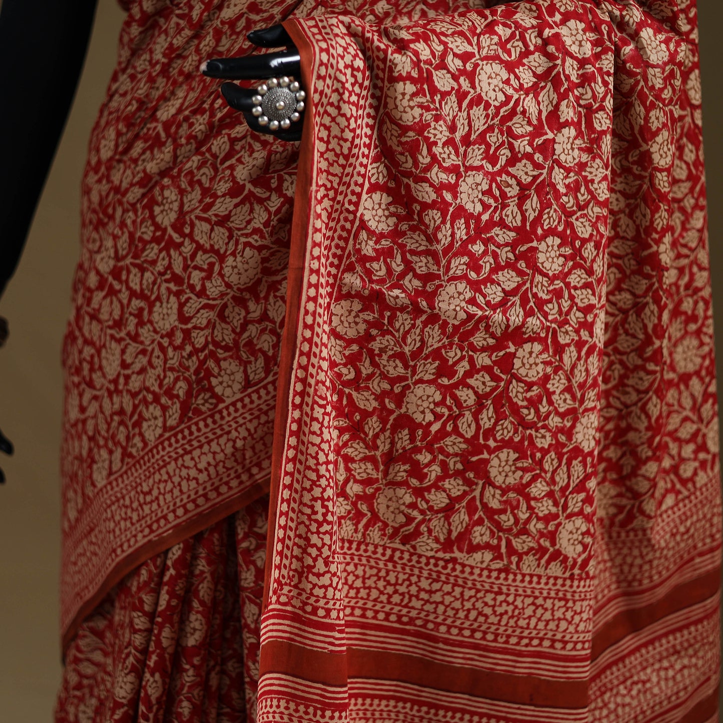 Red - Gamthi Hand Block Print Pure Mul Cotton Saree with Blouse Piece 17