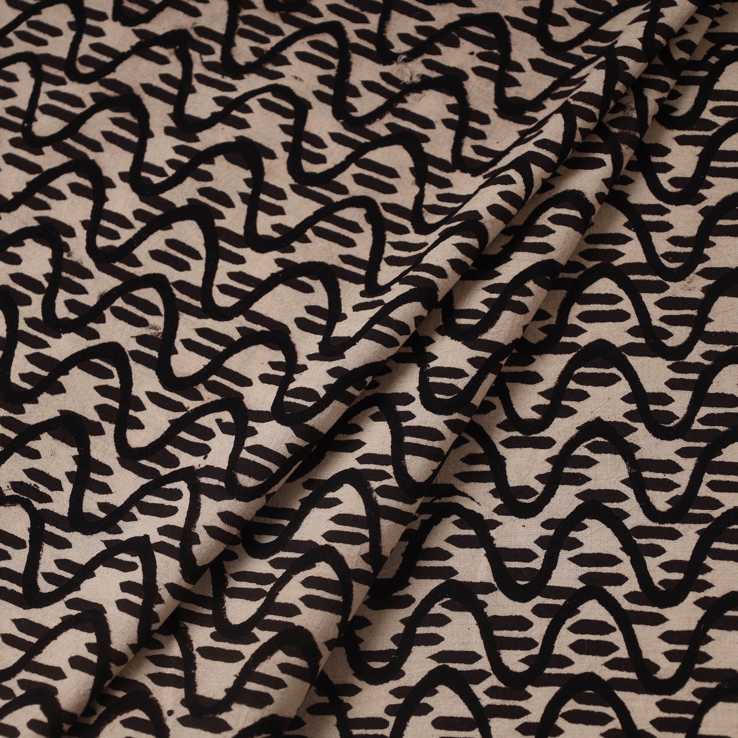 Black Hand Block Print Cotton Ajrakh Fabric