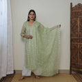 Green - Kota Doria Cotton Embroidery Kurta Suit Set 12
