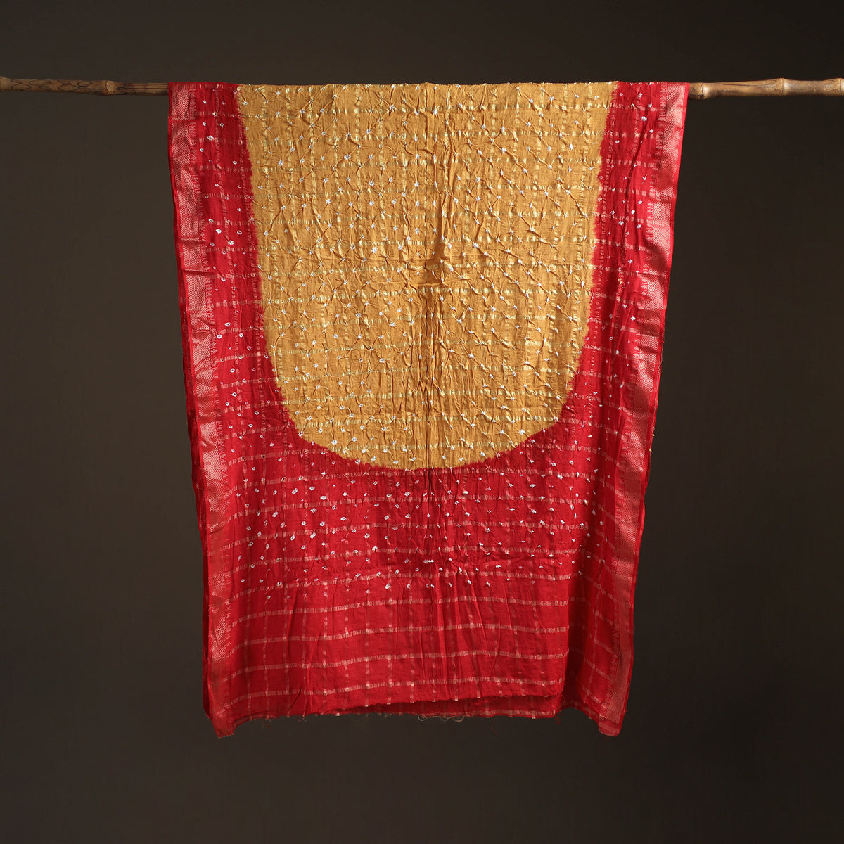 Yellow - Kutch Rai Bandhani Pure Mul Cotton Saree with Blouse Piece 37