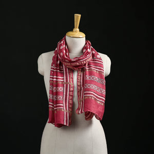 Pink - Akola Hand Block Print Chanderi Silk Handloom Stole 04
