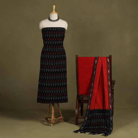 Orange - 2pc Mulberry Silk Pochampally Ikat Unstitched Dress Material 60