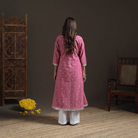 Gota Work Bandhani Tie-Dye Cotton A-Line Long Kurta for Women 16