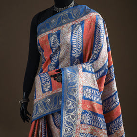 Bagh Indigo Hand Block Print Natural Dyed Dola Silk Zari Work Saree 02