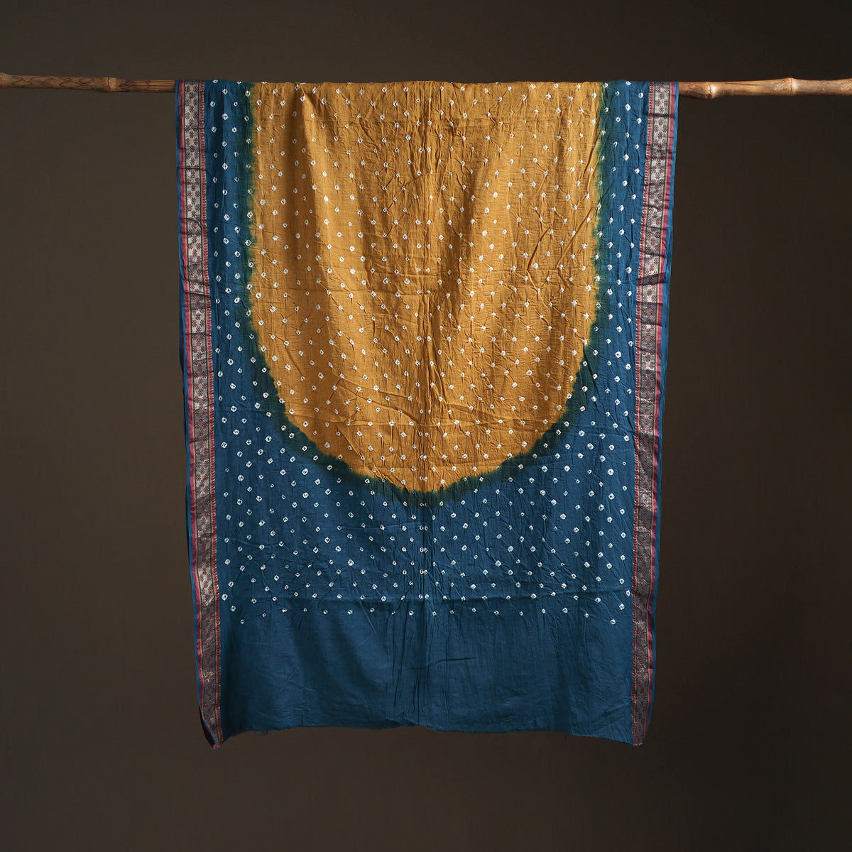 Yellow - Kutch Rai Bandhani Pure Mul Cotton Saree with Blouse Piece 36