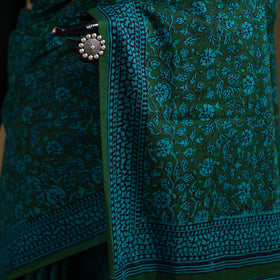 Green - Gamthi Hand Block Print Pure Mul Cotton Saree with Blouse Piece 18