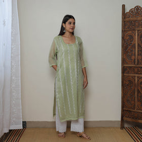 Green - Kota Doria Cotton Embroidery Kurta Suit Set 12