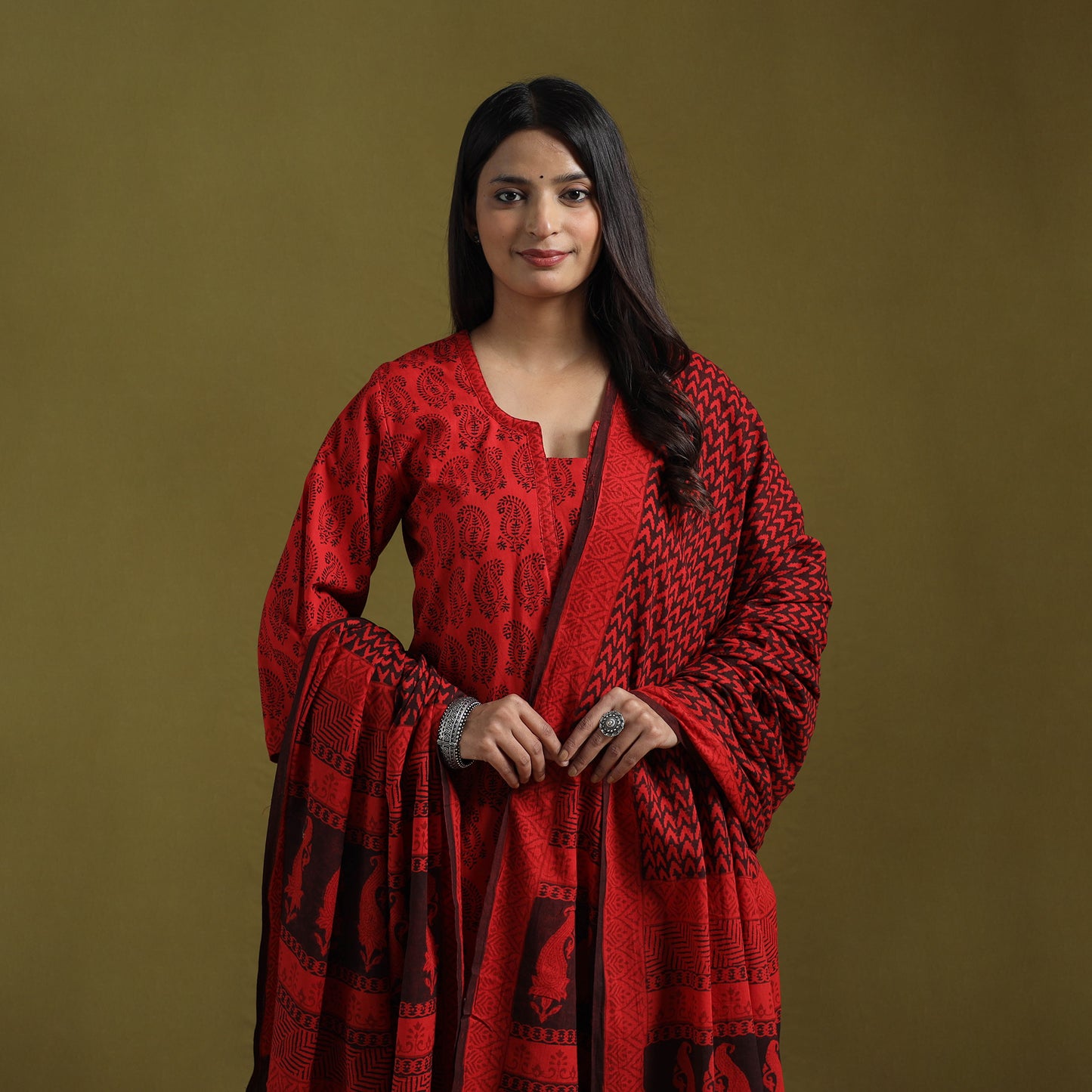 Natural Dyed Hand Block Bagh Print Cotton Suit Set with Dupatta for Women 05