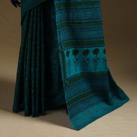Green - Gamthi Hand Block Print Pure Mul Cotton Saree with Blouse Piece 18