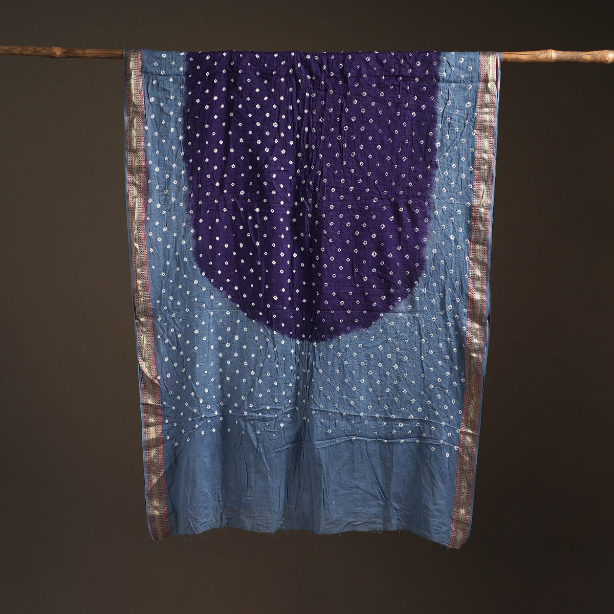 Blue - Kutch Rai Bandhani Pure Mul Cotton Saree with Blouse Piece 35