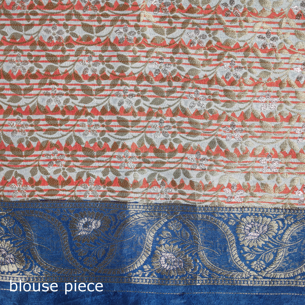 Bagh Indigo Hand Block Print Natural Dyed Dola Silk Zari Work Saree 02