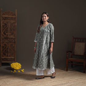 Gota Work Bandhani Tie-Dye Cotton A-Line Long Kurta for Women 13