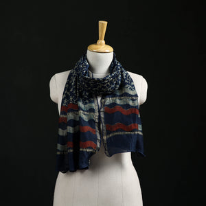 Blue - Akola Hand Block Print Chanderi Silk Handloom Stole 08