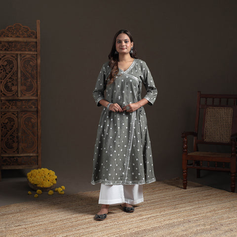 Gota Work Bandhani Tie-Dye Cotton A-Line Long Kurta for Women 13