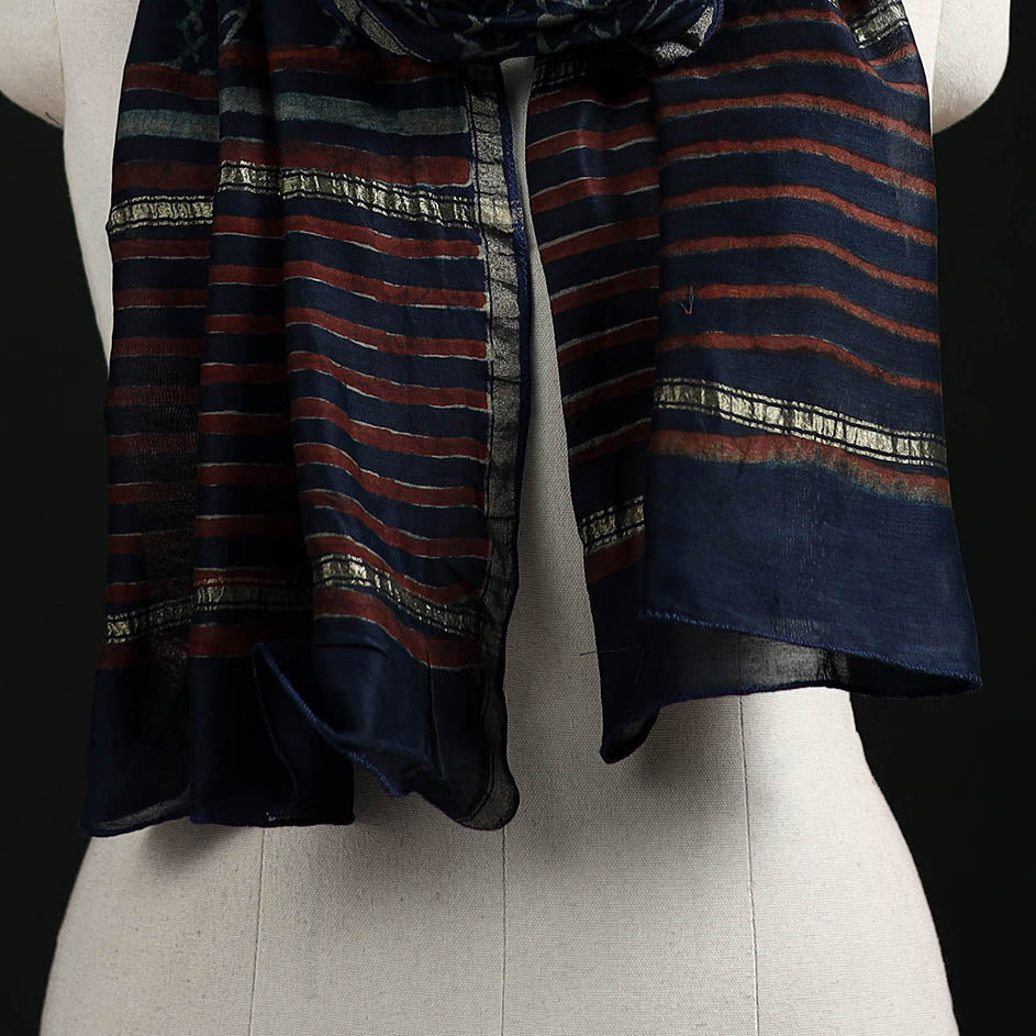 Akola Hand Block Print Chanderi Silk Handloom Stole 12