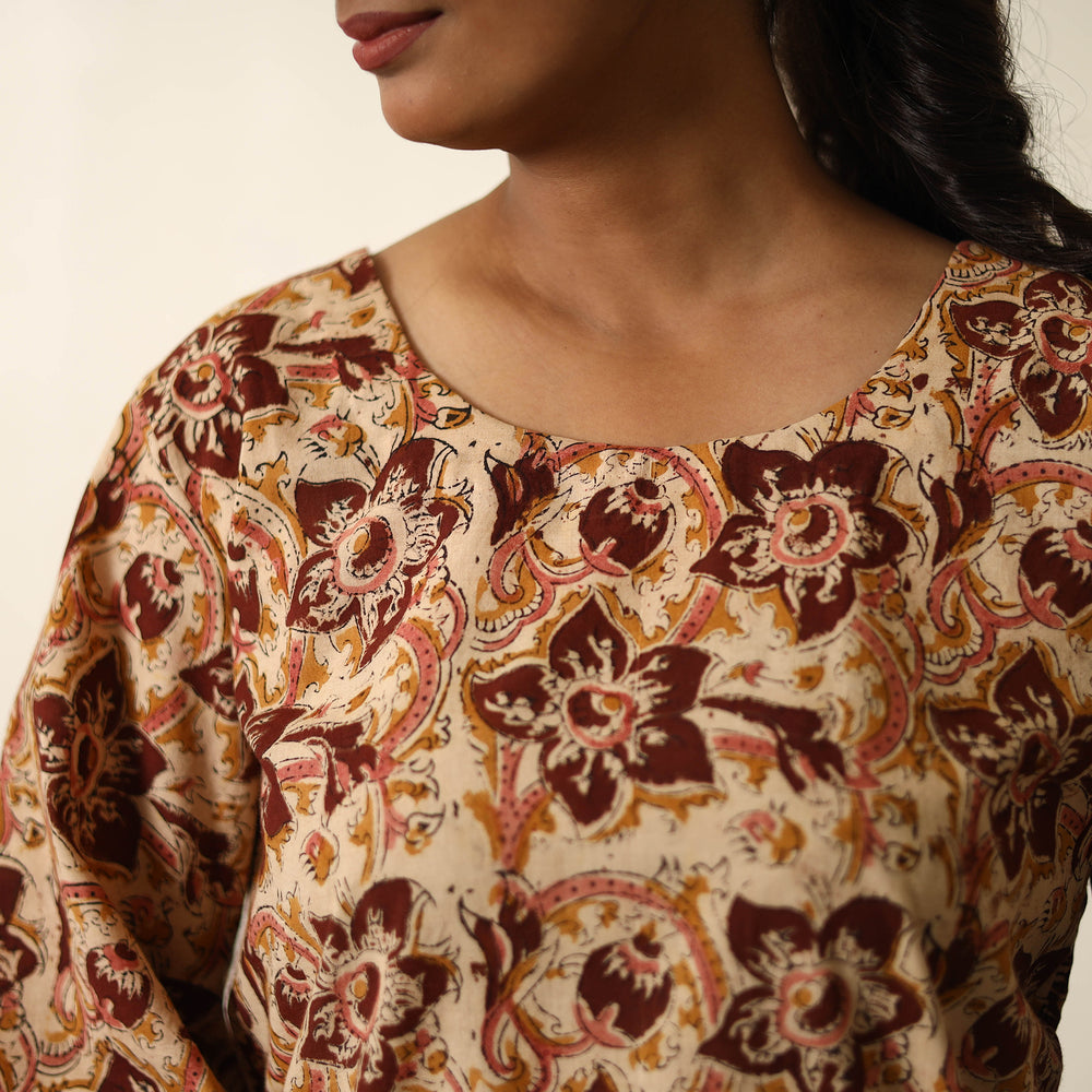 Beige - Block Printed Cotton Kalamkari Co-ord Set 14