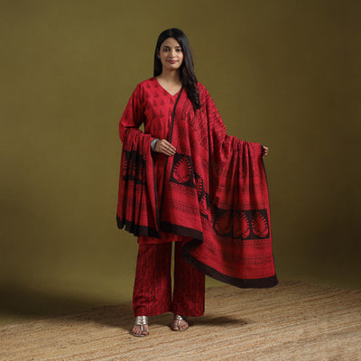 Natural Dyed Hand Block Bagh Print Cotton Suit Set with Dupatta for Women 21