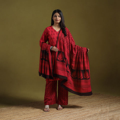 Natural Dyed Hand Block Bagh Print Cotton Suit Set with Dupatta for Women 21