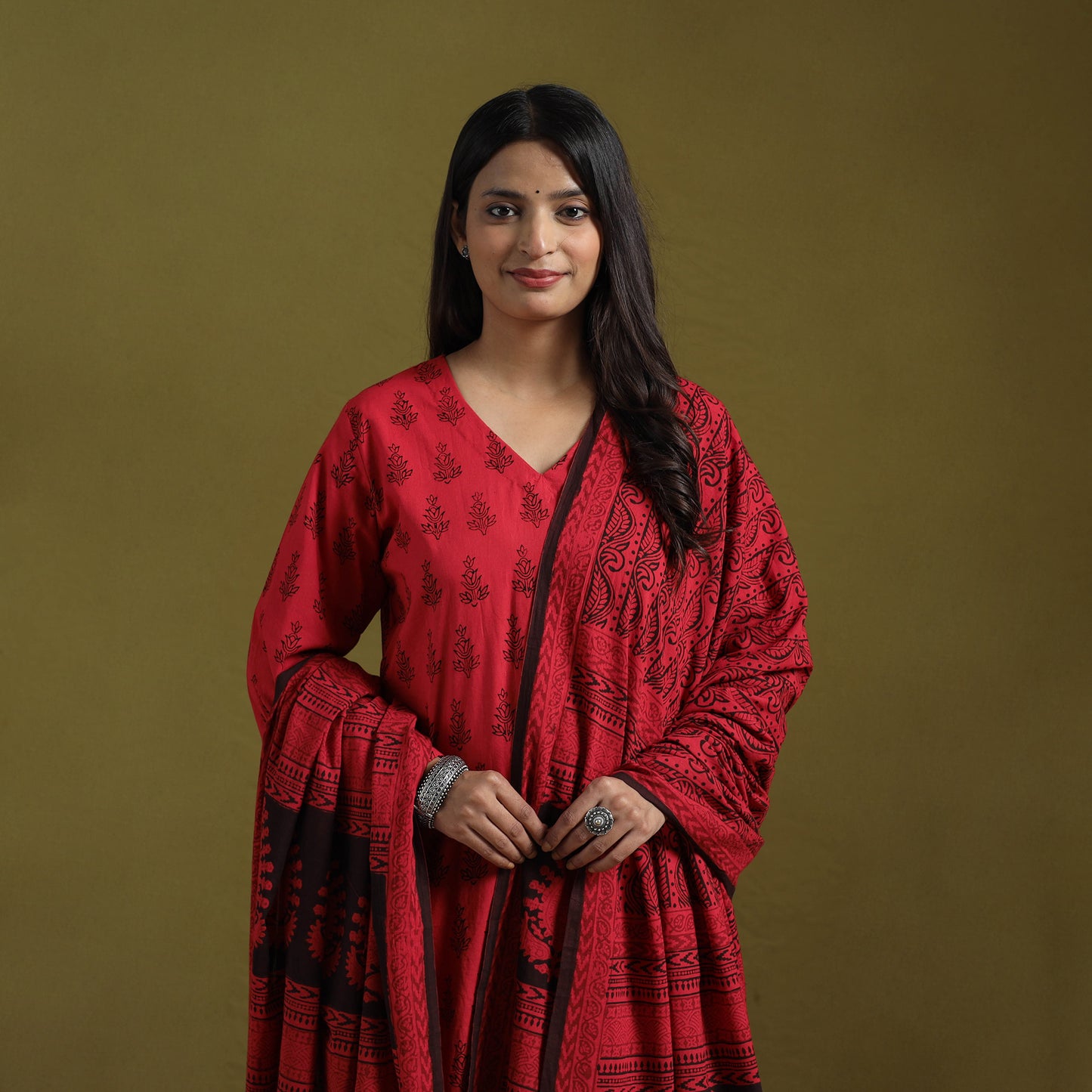 Natural Dyed Hand Block Bagh Print Cotton Suit Set with Dupatta for Women 21