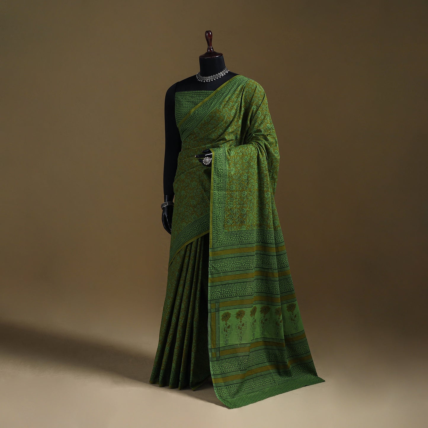 Green - Gamthi Hand Block Print Pure Mul Cotton Saree with Blouse Piece 20