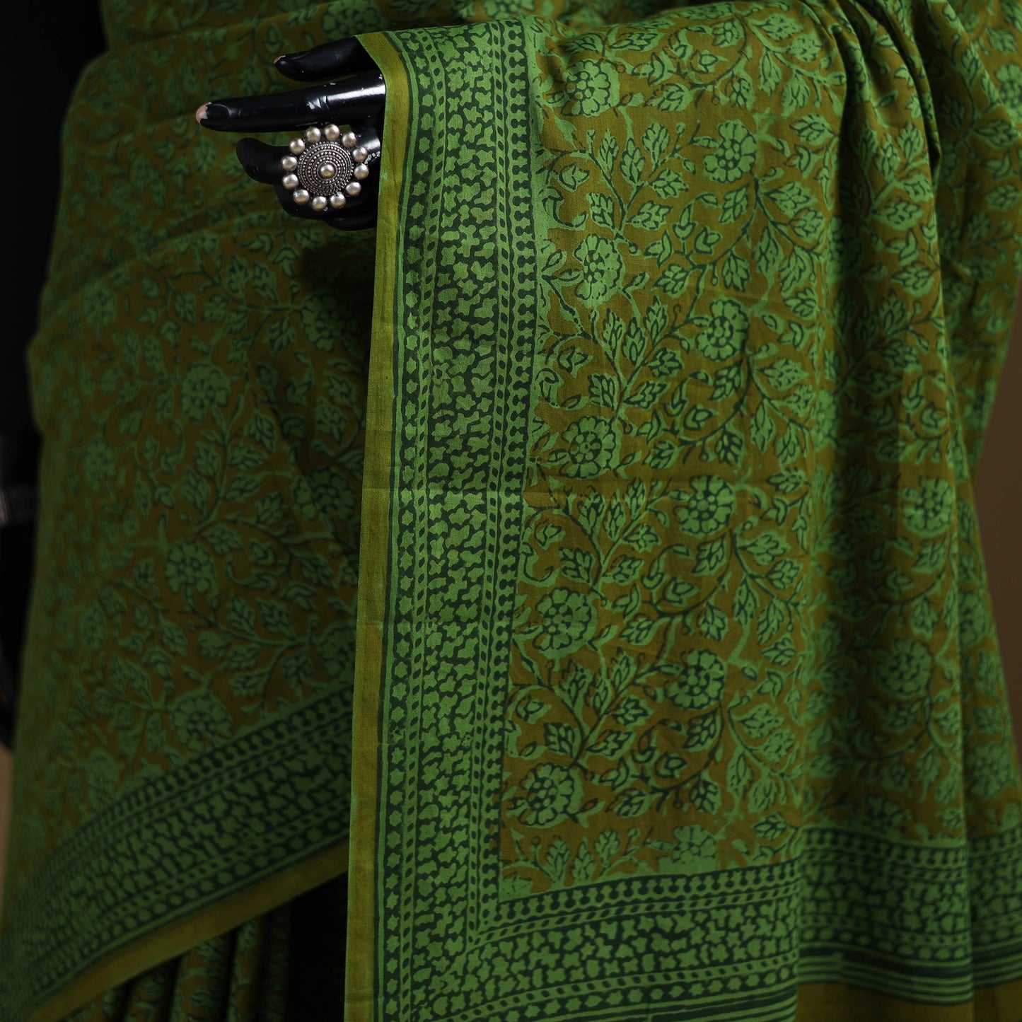 Green - Gamthi Hand Block Print Pure Mul Cotton Saree with Blouse Piece 20