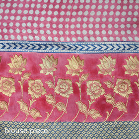 Bagh Indigo Hand Block Print Natural Dyed Dola Silk Zari Work Saree 03