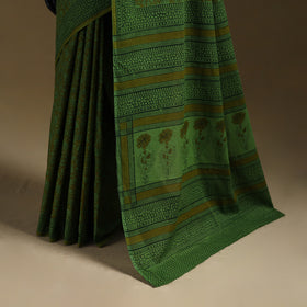 Green - Gamthi Hand Block Print Pure Mul Cotton Saree with Blouse Piece 20