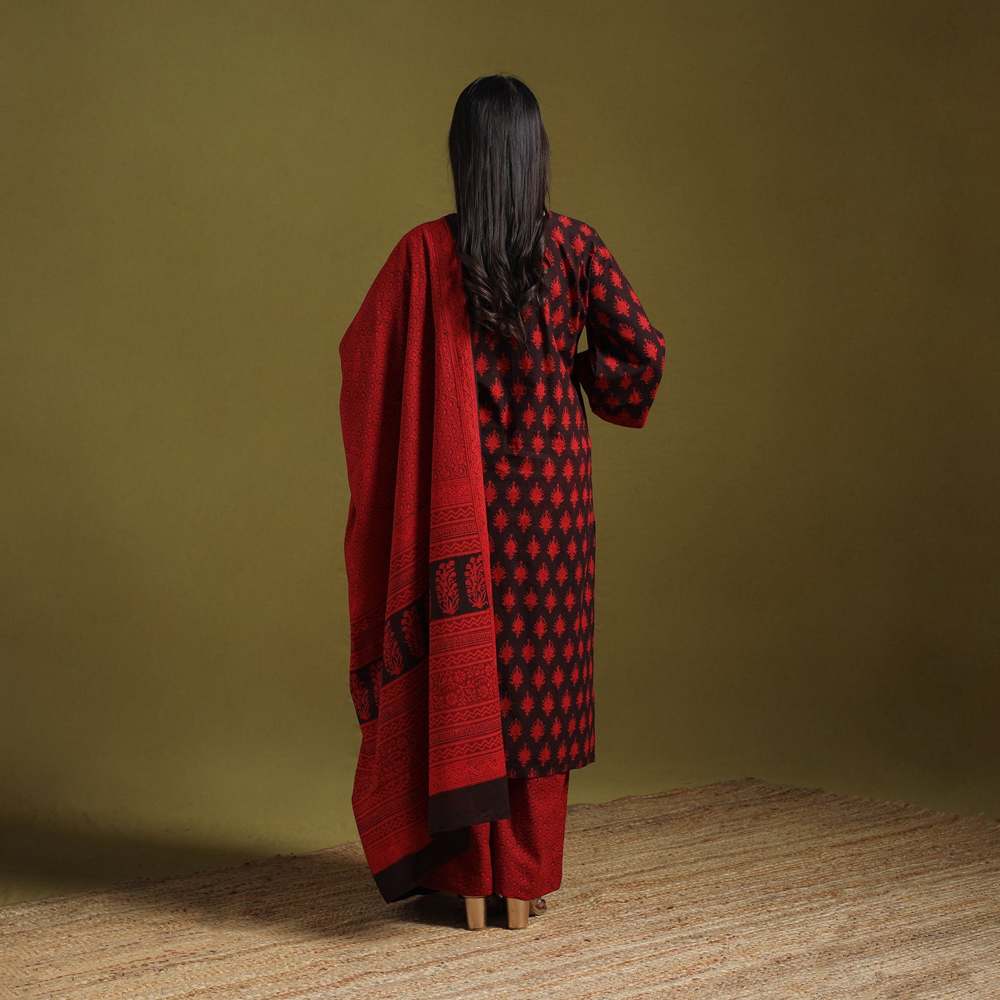 Natural Dyed Hand Block Bagh Print Cotton Suit Set with Dupatta for Women 04