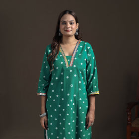 Gota Work Bandhani Tie-Dye Cotton Straight Long Kurta for Women 18