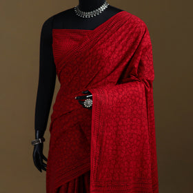 Red - Gamthi Hand Block Print Pure Mul Cotton Saree with Blouse Piece 21