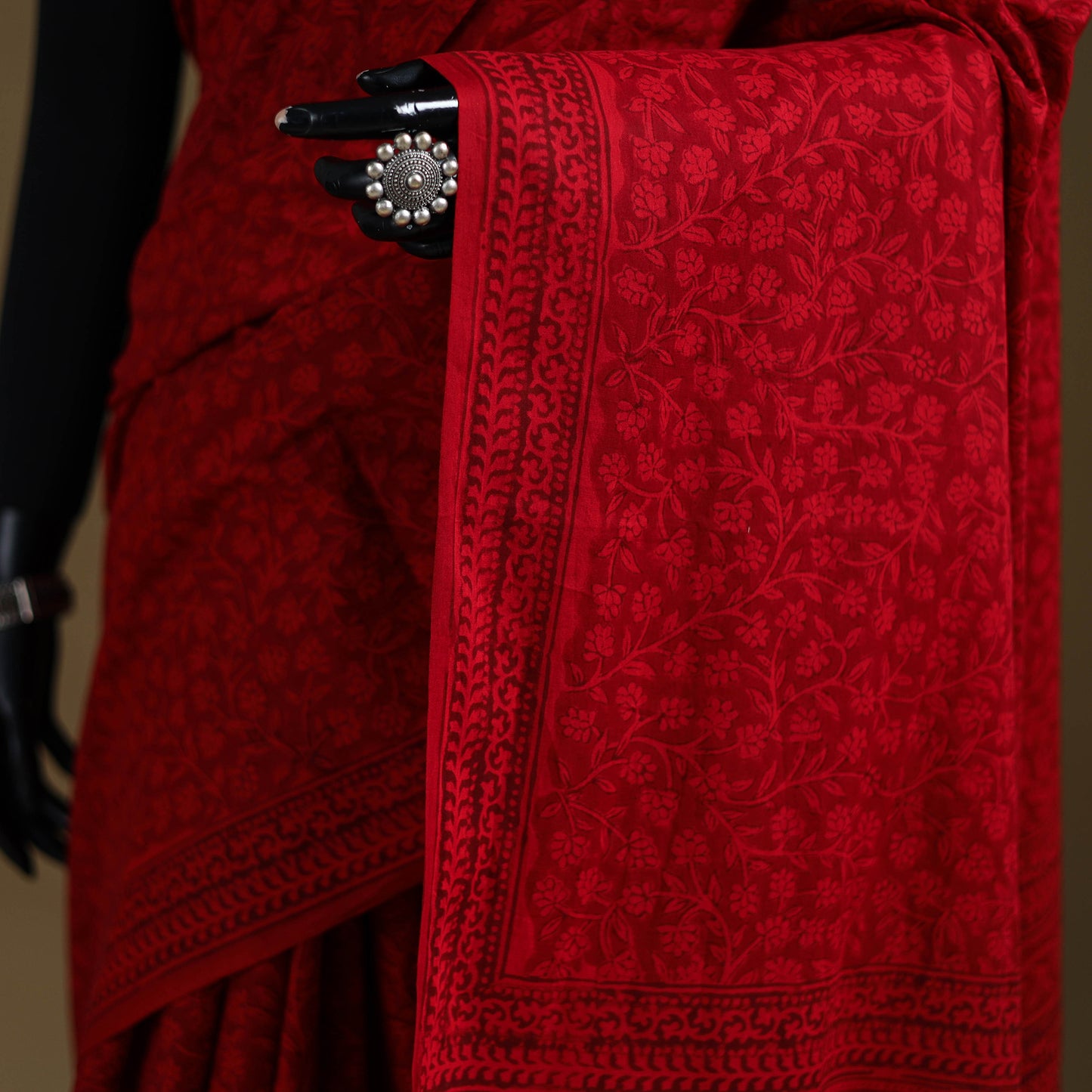 Red - Gamthi Hand Block Print Pure Mul Cotton Saree with Blouse Piece 21