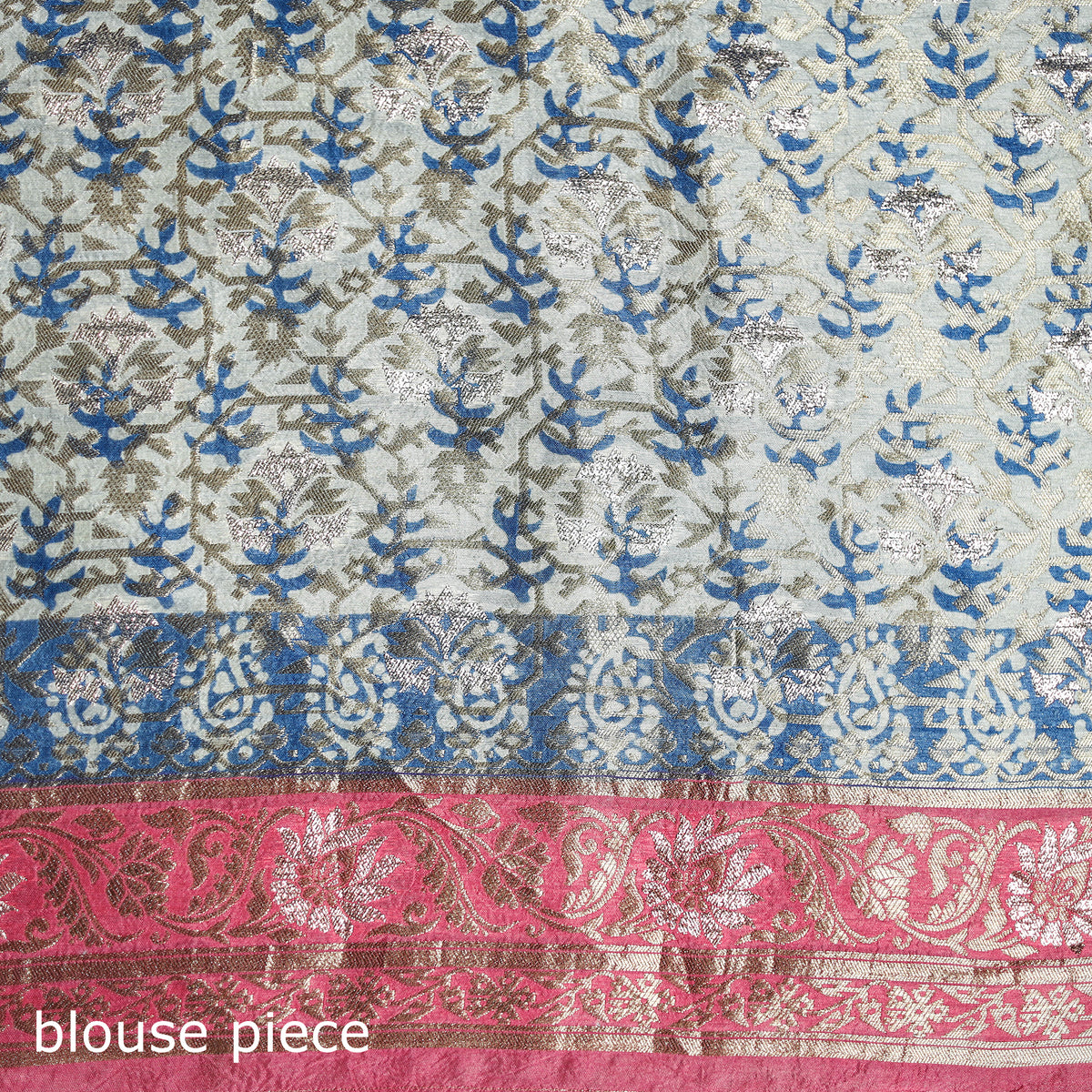 Bagh Indigo Hand Block Print Natural Dyed Dola Silk Zari Work Saree 04