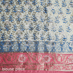 Bagh Indigo Hand Block Print Natural Dyed Dola Silk Zari Work Saree 04