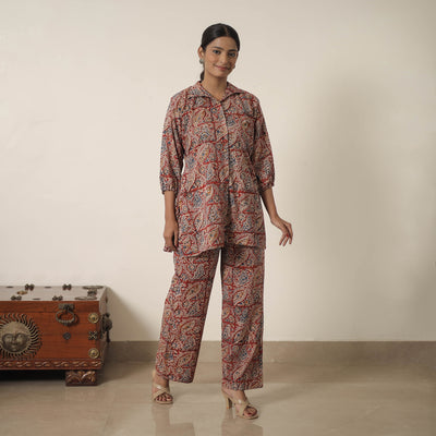 Red - Block Printed Cotton Kalamkari Co-ord Set 08