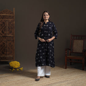 Bandhani Tie-Dye Cotton A-Line Long Kurta for Women 21